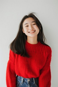 Asian teenager girl sweater smile happy.