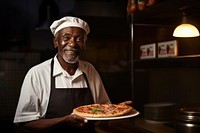 African American old man pizza food adult.