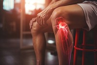 Knee with red adult pain recovery.