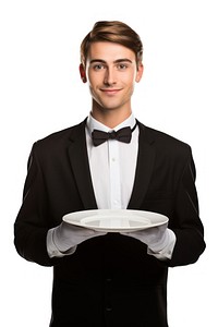 Male food server plate holding tuxedo. AI generated Image by rawpixel.