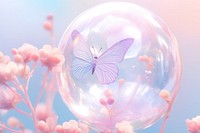  Bubble with butterfly and flowers outdoors petal plant. 