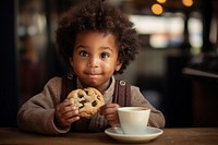 African American little boy bread food portrait.