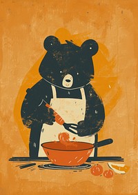 Bear cooking art painting creativity.