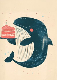 Whale holding cake art animal swimming.