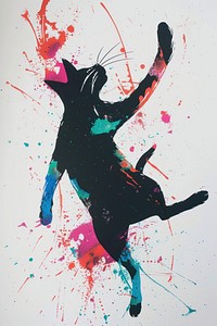 Cat celebrating art abstract splattered.