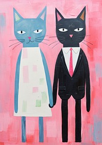 Couple cat wedding art painting animal.