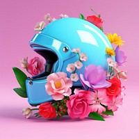 3D surreal of a helmet with flowers plant protection freshness.
