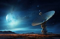 Large reflector antenna is sitting in front of a dark sky astronomy outdoors nature. AI generated Image by rawpixel.