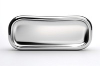Biomorphic rectangle chrome material silver shiny white background.