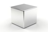 Cube polyhedra chrome material silver white white background.