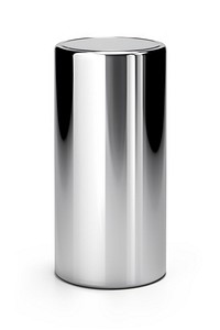 Cylinder chrome material silver shiny white background.