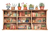 Bookcase bookshelf furniture plant. 