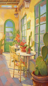 Cactus in the cafe painting architecture furniture.
