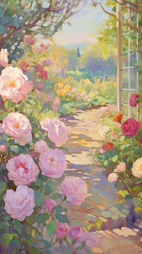A rose garden painting outdoors blossom.