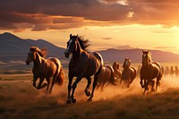 Herd of stallions outdoors running mammal.