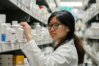 Asian american pharmacist scientist adult concentration.