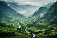 Lush green valley landscape panoramic mountain. AI generated Image by rawpixel.