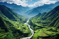 Lush green valley landscape mountain outdoors. AI generated Image by rawpixel.