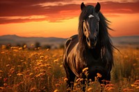 Black stallion outdoors portrait animal.