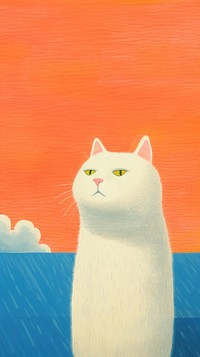 A white cat in daylight painting cartoon animal.