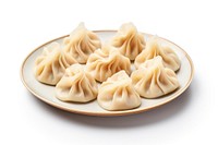 Chinese dumplings plate food white background.