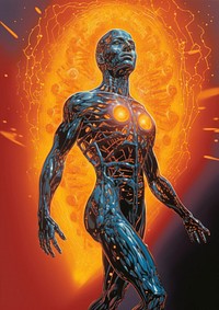 A human body cell art futuristic superhero.