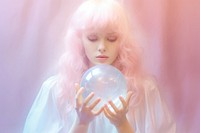 Crystal ball portrait photography hairstyle.