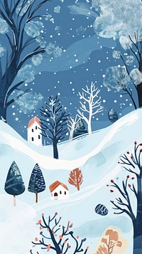 Cute winter season illustration outdoors nature sketch.
