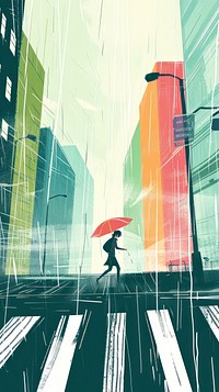 Cute downtown illustration rain architecture creativity.