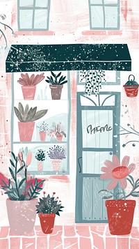 Cute flower shop illustration windowsill outdoors plant.