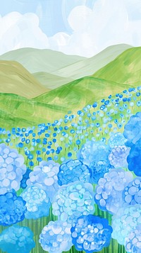 Cute hydrangea field illustration outdoors painting nature.