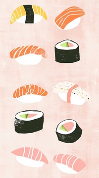 Cute mini sushi illustration rice food dish.