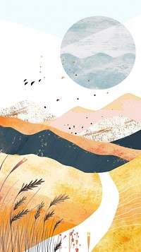 Cute mountains and field illustration outdoors painting nature.