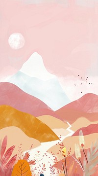 Cute mountains and field illustration outdoors painting drawing.