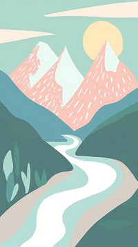 Cute mountains and river illustration outdoors painting nature.