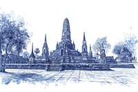 Antique of ayutthaya landmark ancient drawing.