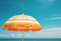 Orange and white striped umbrella against a blue sky outdoors vacation nature. AI generated Image by rawpixel.