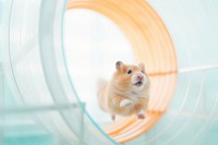 A hamster running in a hamster wheel rat mammal animal. AI generated Image by rawpixel.