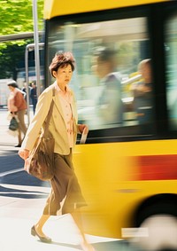 A motion blur elder at the bus stop vehicle walking speed.