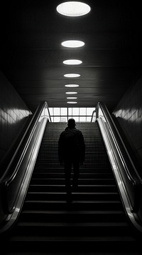 A man at the metro station architecture staircase motion.
