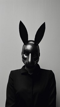 A woman wearing rabbit mask black adult representation.