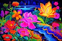 A flower garden painting outdoors pattern. AI generated Image by rawpixel.