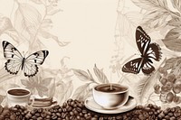 Coffee bean with butterfly saucer drink cup.