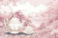 Luxury coffee time porcelain wallpaper painting.