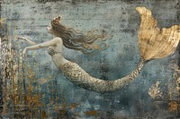 Painting art mermaid sea representation underwater.