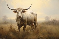 Painting art bull livestock landscape animal.