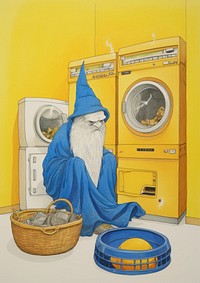 A wizard doing laundry architecture technology housework.
