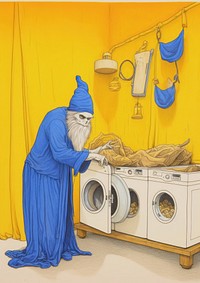 A wizard doing laundry adult architecture housework.