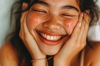 Cute young woman laughing adult smile.