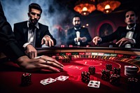 Casinogoers sit at tables and play dice in a casino nightlife gambling winning.